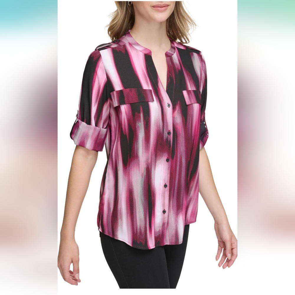 Nwt! Calvin Klein Women's Sportswear Roll Sleeve Top plus size - Picture 4 of 4